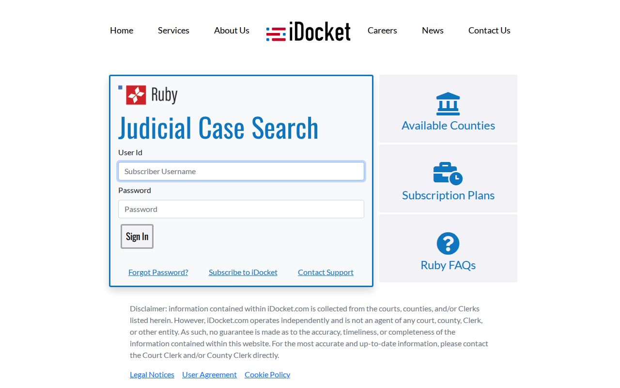 Terrell County case lookup in iDocket with sign-in and subscription controls