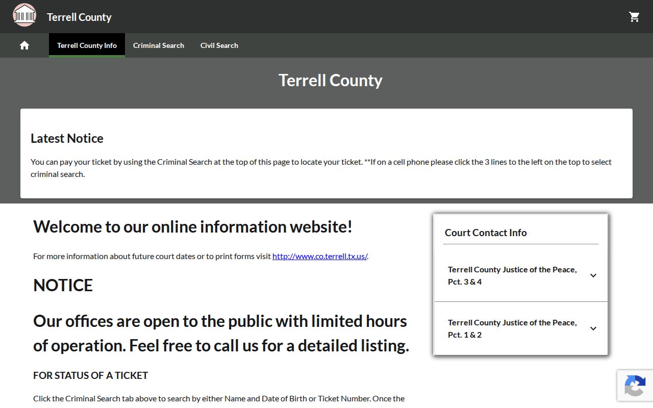 Terrell County traffic ticket fine and payment route in GovRec