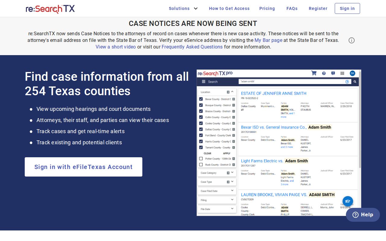 Terrell County court records route through the statewide re:SearchTX portal