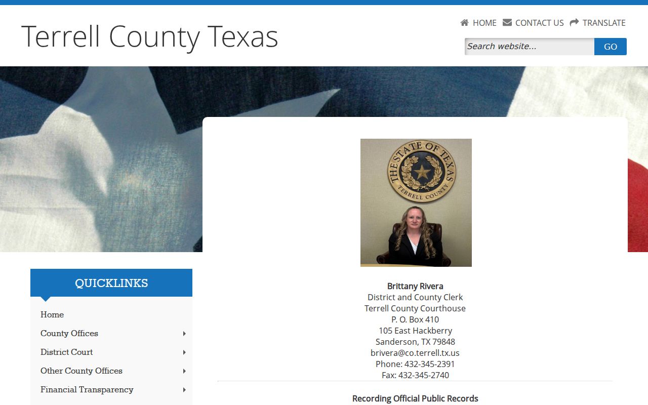 Terrell County court records contact page for the combined clerk